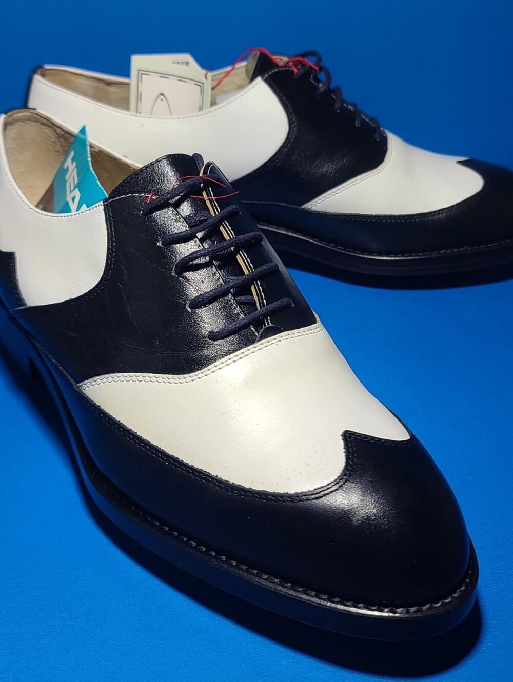 Head Commendation (Vntg)Men's White-Black Leather Wing Tip Golf Shoes Size 10 US
